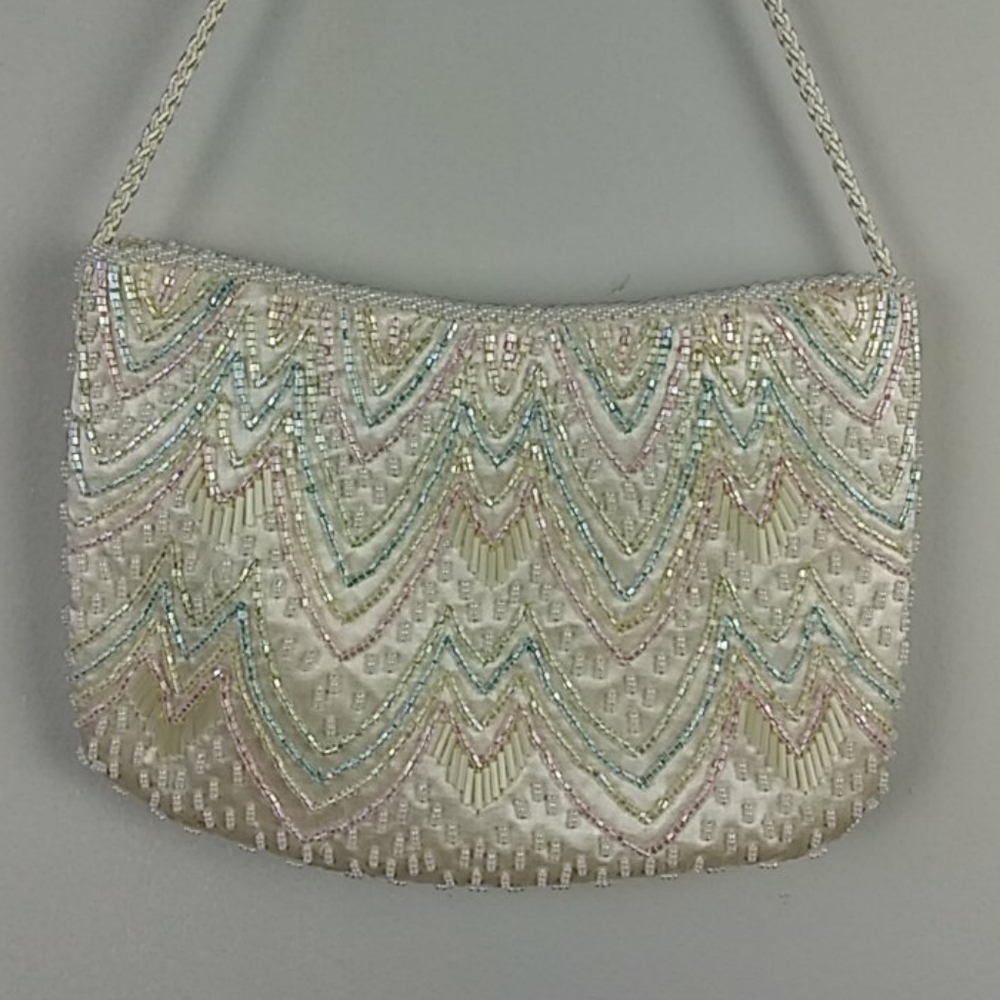 Andre Cellini vintage beaded satin pastel handbag
